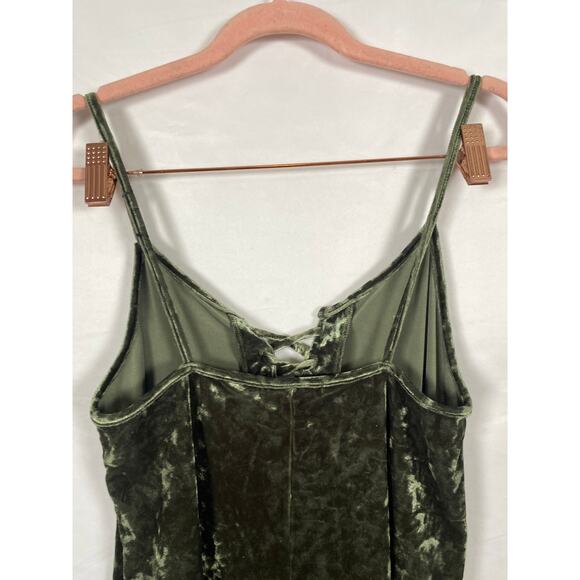 Forever 21 Women Green Velvet Slio Mini Dress Tie Front Spaghetti Strap Size M - Picture 6 of 9